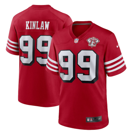 Men's San Francisco 49ers #99 Javon Kinlaw 2021 Scarlet 75th Anniversary Alternate Game Jersey